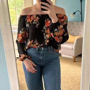Black floral off-the-shoulder top